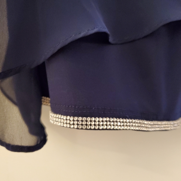 MSK Chiffon Shift Dress Navy Blue beaded straps - Picture 6 of 7